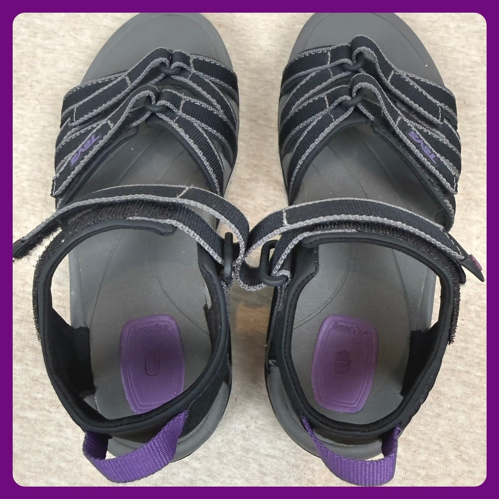 Teva Kids Sport Sandals‎ Black Purple Adjustable Hook and Loop Straps